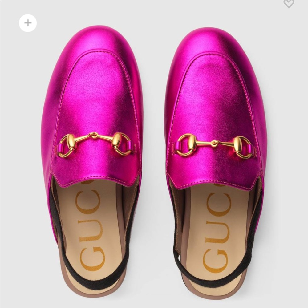 GUCCI Princetown Metallic Leather Slip On Shoes - Picture 1 of 8